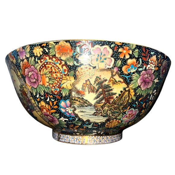 Antique Japanese Meiji Satsuma Geisha's Garden Song Bowl Gold Gilt Signed Cherry - Picture 3 of 8